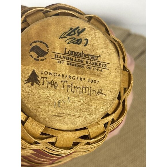 Longaberger 2007 Peppermint Stripe Tree Trimming Basket with Liner and Tie On - Picture 10 of 14